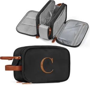 YOOLIFE Toiletry Bag for Men - Travel Toiletry Shaving Bag for Toiletries Accessories, Large Capacity Water-resistant Mens Dopp Kit, Personalized Gifts for Men Birthday Letter C Black