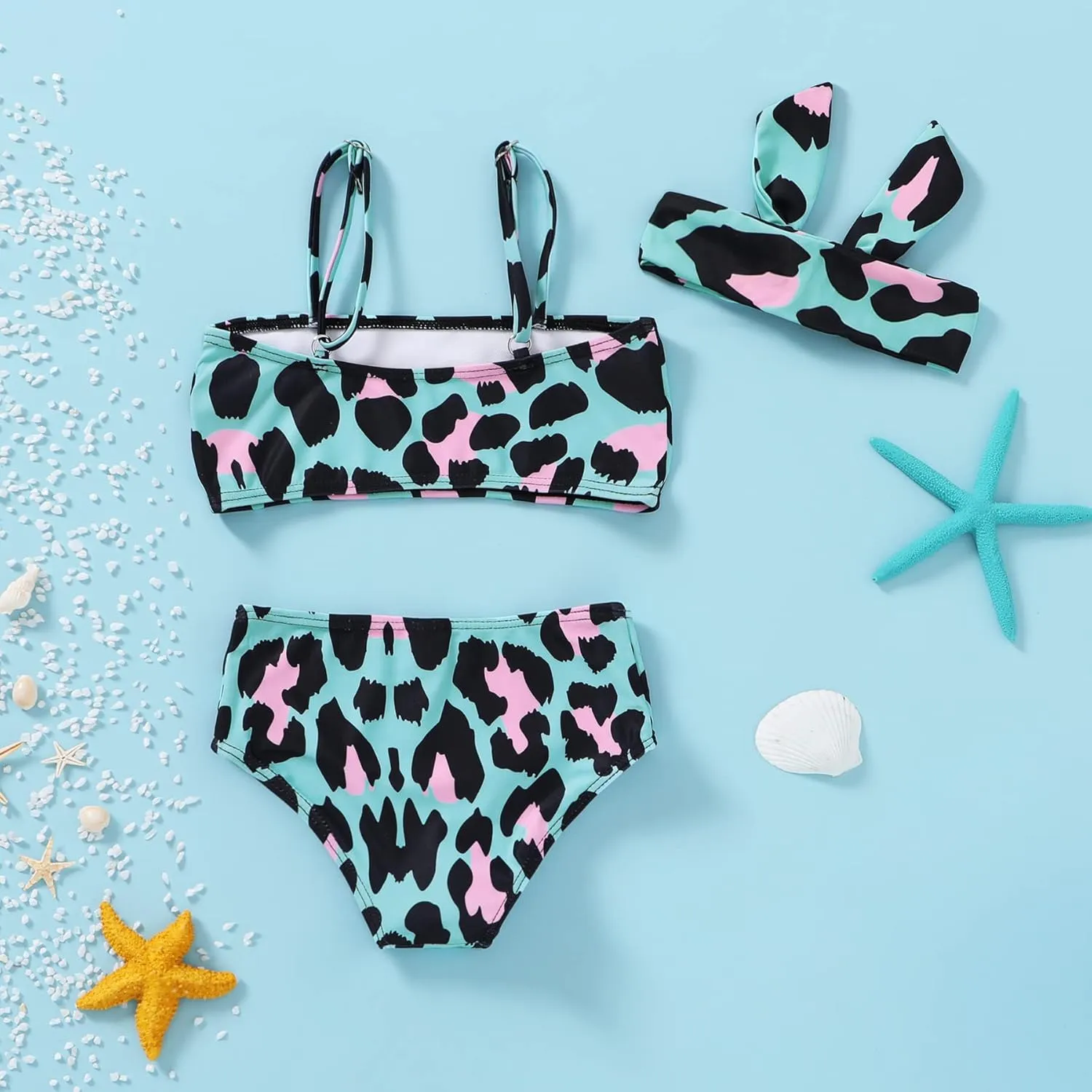YOUNGER TREE Toddler Swimsuit Girl 2-Pieces Leopard Bathing Suits Halter Top Bikini Bottoms Swimming Suit Kids Beach Swimwear