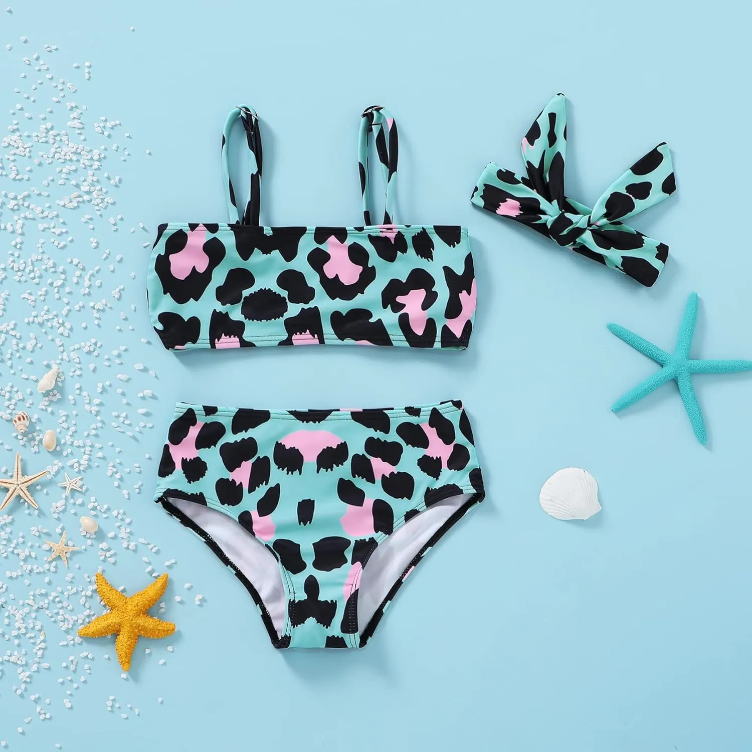 YOUNGER TREE Toddler Swimsuit Girl 2-Pieces Leopard Bathing Suits Halter Top Bikini Bottoms Swimming Suit Kids Beach Swimwear