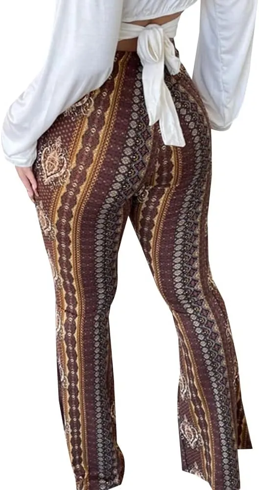YUZIBAO Women's Flare Yoga Leggings High Waisted Boho Palazzo Wide Leg Pants Bell Bottoms